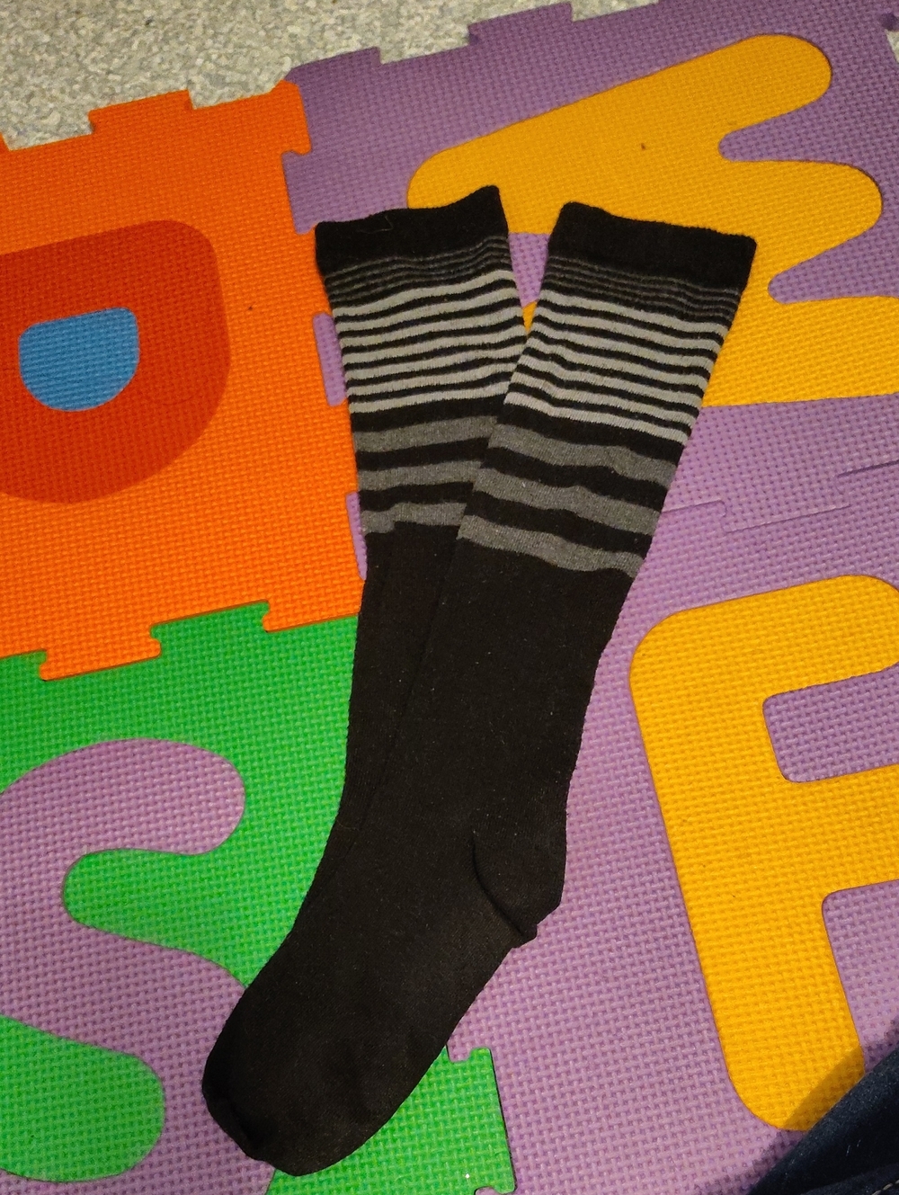 Black & Gray Stripe Below The Knee Socks